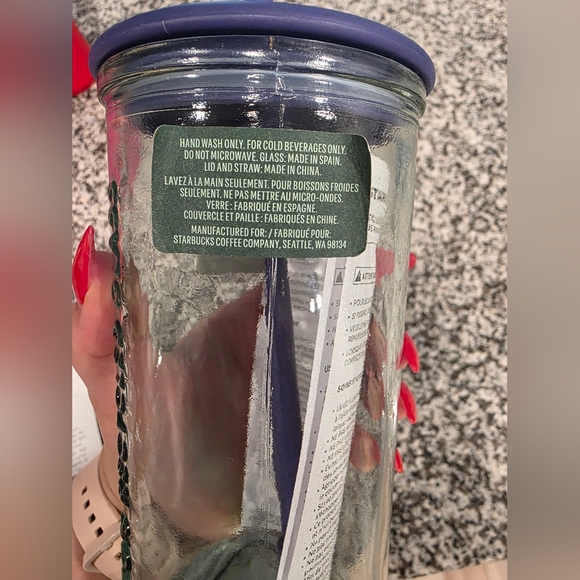 Starbucks Clear Glass Tumbler with Purple Lid - Picture 6 of 8